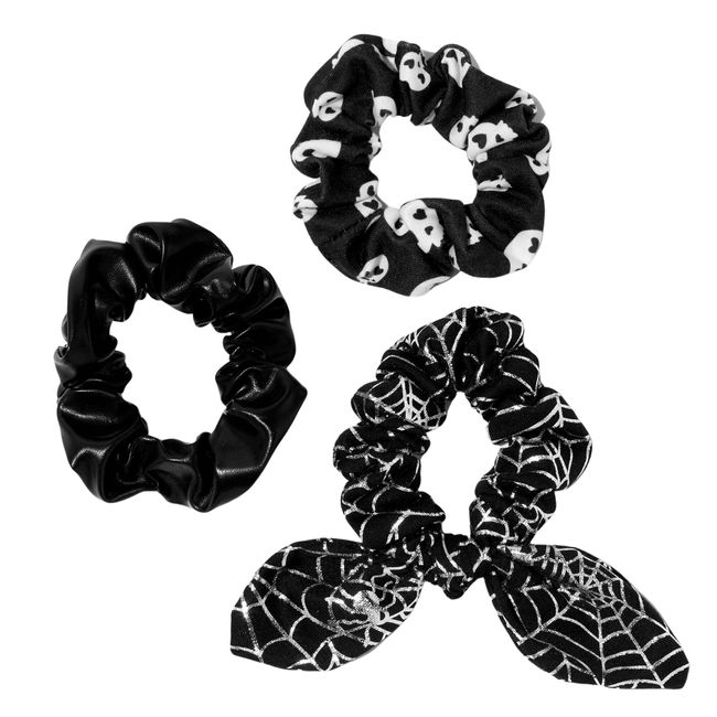 Claire's Halloween Skulls & Spider Webs Hair Scrunchies, Hair Accessories for Girls & Women, Black, 3 Pack