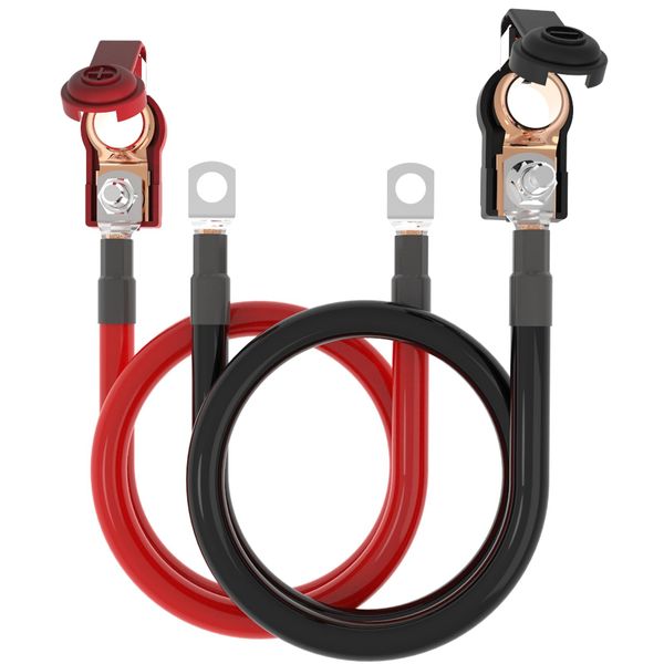 SHIERLENG 2 AWG 1.5FT Gauge Power Battery Cable with Battery Terminal Connectors 3/8" Lugs, Red + Black Pure Copper Battery Lead Wire for Automotive, Motorcycle, Marine, Boat, Car, Inverter