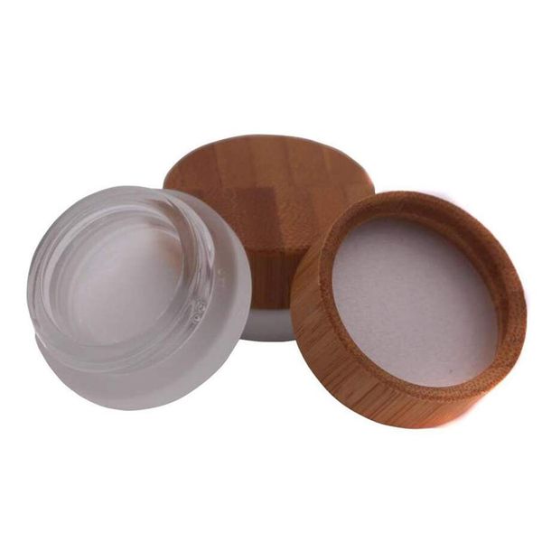 2PCS 5ml Mini Empty Refill Frosted Glass Cosmetic Jar Pots with Environmental Bamboo Lid and PP Liner Travel Sample Packing Container For Makeup Eyeshadow Cream Lotion Contain