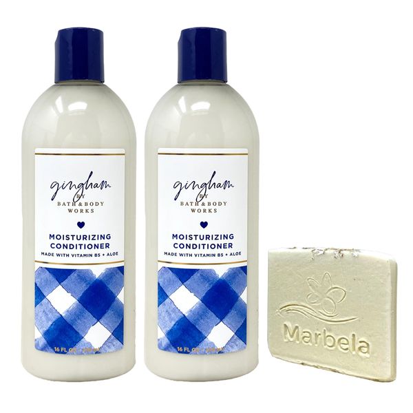 Bath & Body Works Gingham 2 Pack Moisturizing Conditioner Bundle with a Natural Oats Sample Soap