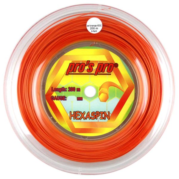 Pro's Pro Hexaspin Tennis String - 200m Reel - 1.30mm - Orange