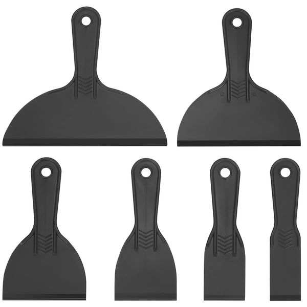 6 Pcs Plastic Putty Spatula Set, Paint Scrapers Tools, Putty Filler Spatula Scraper for Spackling, Patching, Decals, Wallpaper, Remover Sticker, Car Painting Spatula Scrapers - Black