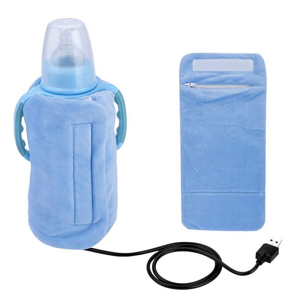 USB Electronic Baby Bottle Warmer, Heating Warmer Insulation Bag, Feeding Bottle Thermostat with Zipper Opening Design, Detachable Portable Milk Heating Warmer, Constant Temperature Heating(Blue)