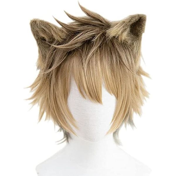 Ruggie Bucchi Cosplay Wig, Wig, Heat Resistant, Costume Accessory, Brown, Ears Included, Parties, Events, School Festivals, Halloween, Costume with Net