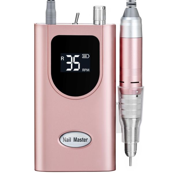 Delanie Professional Portable Electric Nail Drill Machine, 35000 RPM Rechargeable Cordless Nail Filer Electric Nail File Efle for Dip Powder Acrylic Gel Nail, Salon Nail Tool, Rose Gold