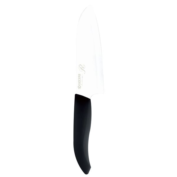 Kyocera FKR-140X-FP Fine Ceramic Santoku Knife, 5.5 inches (14 cm), Dishwasher/Antiseptic/Bleach-Compatible, Free Sharpening Ticket Included, Rubber Grip, Black, Made in Japan