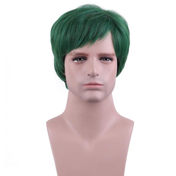 MAGQOO Mens Green Wig Short Green Wigs for Men Short Straight Green Wig Boy Male Guys Green Wig Cosplay Costume Wig Synthetic Heat Resistant