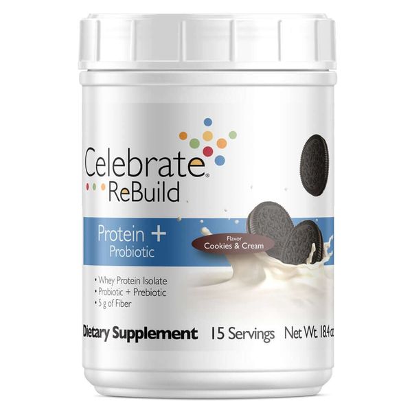 Celebrate Vitamins Rebuild Whey Isolate Protein Powder with Probiotic and Prebiotic, 20g Protein, Gluten Free, Cookies & Cream,15 Servings