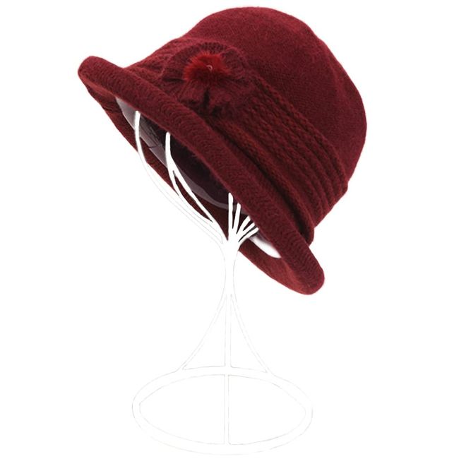 ZffXH Winter Herbst Wolle Strickmütze 1920 Vintage Beanie Cap Kirche Bucket Hat für Frauen Damen, dunkelrot, L