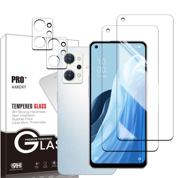 [Set of 2 + 2] OPPO Reno7 A / Reno9 A Glass Film (2 pieces) + Lens Protective Film (2 pieces), Tempered Glass LCD Protection Film, Glass Case Film 9H Hardness, Anti-Fingerprint, Bubble Free, Easy to