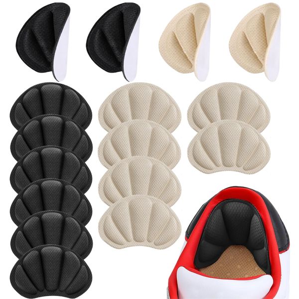 Heel Cushion Inserts, 16 Pieces Heel Grips Pads for Boots Loose Shoes Too Big, Reusable Adhesive Heel Guards Liners Prevent Rubbing Blisters Slip Filler Improve Shoe Fit for Men Women (Black&Nude)