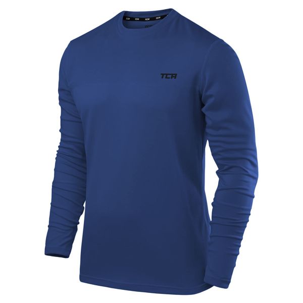 TCA Element Sport Langarmshirt Herren - Funktionsshirt mit Rundhalsausschnitt - Laufshirt Running Shirt atmungsaktiv - Langarm Sportshirt - Sport Oberteil - Leuchtend Blau, L