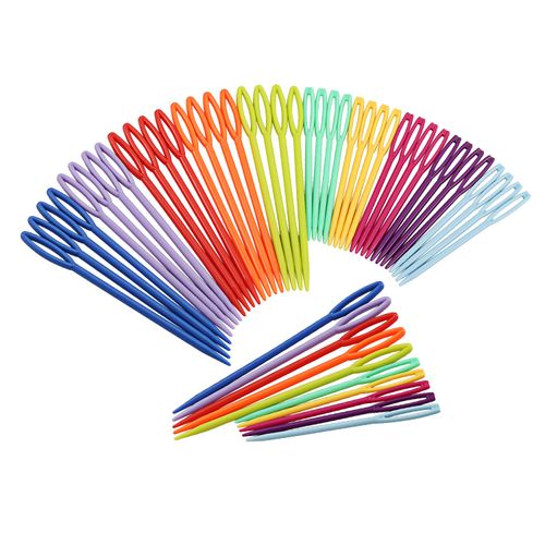 50 Pcs Plastic Sewing Needles, iFergoo 25 Pcs 3.5" Colorful Large Eye Crafts Needles and 25 Pcs 2.75"Kids Safety Learning Needles for DIY Sewing Handmade Crafts, Kid Weave Education (50)