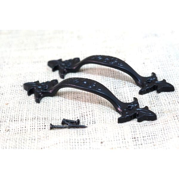 2 Cast Iron Handles Gate Pull Shed Door Barn Handle Drawer Pulls Durable Black