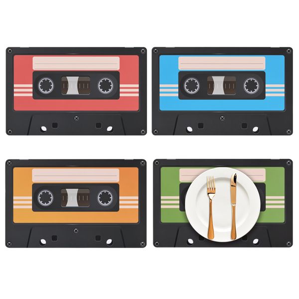 48 Pack Cassette Paper Placemats 80s Party Decorative Place Mats Cassette Hip Hop Party Table Mats for Retro 70s 80s 90s Theme Birthday Anniversary Music Party Supplies Table Decorations