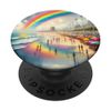 Rainbow Over Bustling Seaside Promenade. Beach Umbrellas PopSockets Standard PopGrip