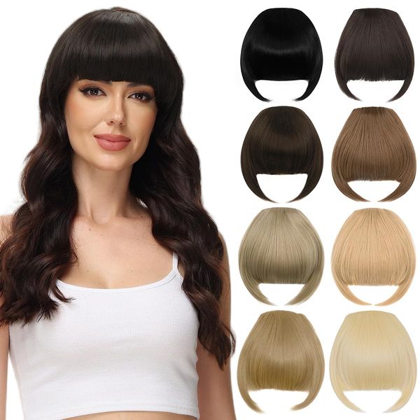 PARXITN Pony Haare Clip in Pony Haarverlängerungen One Piece Clip in Bangs Synthetische Flat Bang mit Schläfen Front Face Fringe Pony Haarteile für Frauen