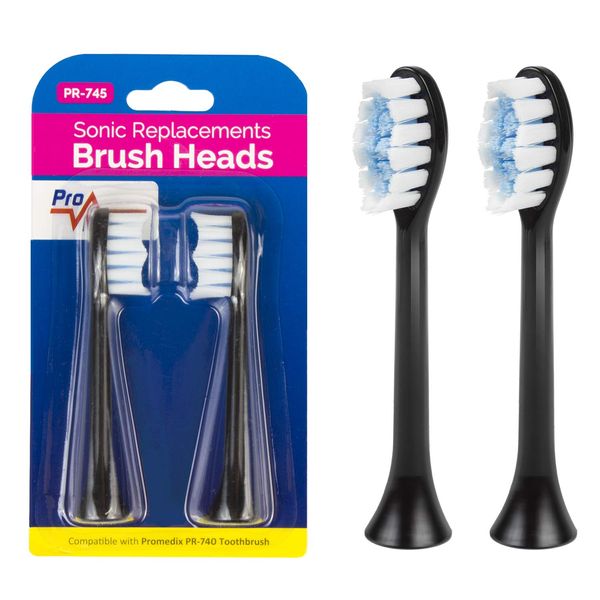 Replacement Brush Set for Promedix PR-740 Electric Sonic Toothbrush - 2X Replacement Brushes (Black)