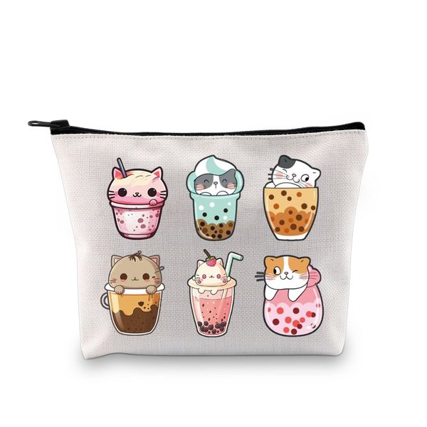 Kawaii Bubble Tea Make-up-Tasche Katze Boba Tee Liebhaber Geschenk Bubble Tea Mädchen Geschenk Boba Trinken Kosmetiktasche, Katze Bubble Ku, modisch