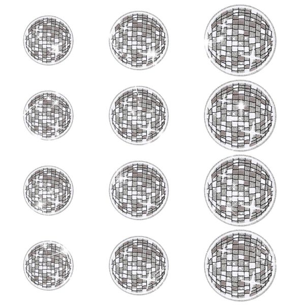 cobee 12Pcs Disco Ball Iron on Patch Embroidered Applique, Music Party Bling Fun Iron on Patches for DIY Clothing Backpacks T Shirt Jeans Skirt Vests Hat Bag(Silver)