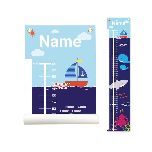 Personalized Canvas Growth Chart for Kids, Height Chart for Kids, Growth Chart Banner with Name (Ocean)