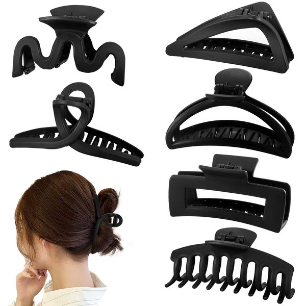 Makone 6 Stück Haarklammer Schwarz Groß, Rutschfest Große Haarspangen für Dicke Haare Dünnes Haar, Kunststoff Matte Haarklammern Claw Clip für Damen Mädchen