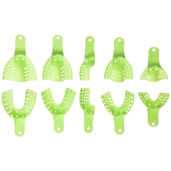 Easyinsmile Generic Perforated Dental Impression Trays ,10 PCS Autoclavable Impression Trays Set Plastic Teeth Holder (Green)