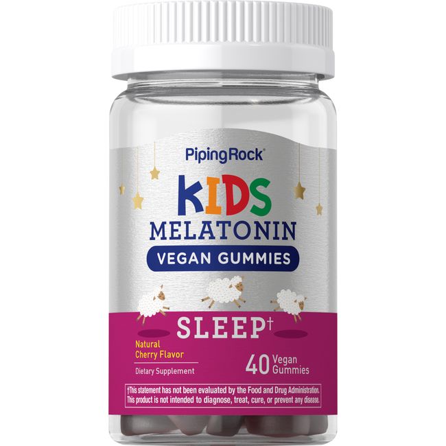 Kids Melatonin Gummy 1mg | 40 Gummies | Cherry Flavor | Non-GMO | by Piping Rock