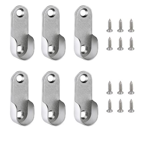 6 Pieces Oval Wardrobe Hanging Rails Fittings Wardrobe Pole Fittings Wardrobe Pipe Bracket For Wardrobe Shower Curtain Closet Curtain Wardrobe Closet (16 mm/ 0.63 Inch)