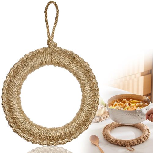 Pot Trivet Straw Trivet, Set of 1, Pot Mat, Medium Size, Inner Diameter: Approx. 4.7 inches (12 cm), Natural Materials, Handwoven, Stylish, Round, Lightweight, Convenient, Anti-Slip, Reusable, Hanging