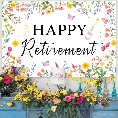 Wildflower Themed Happy Retirement Backdrop Floral Retirement Party Decorations Flowers Congrats Retire Background Banner for The Aged Women Retirements Party Supplies 5x3ft