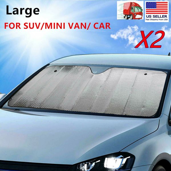 2x Large Dual-Layer Sun Shade Reversible for SUV Car Windshield Size: 27x55 inch