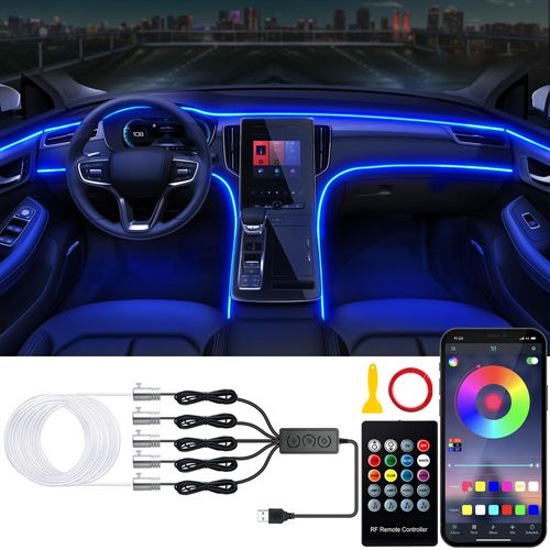 Jushope Car LED Lights, Interior Car Lights with Wireless APP/RF Remote/Button Control, Car Ambient Lighting Kit with 236" Integrated Molding Fiber Optic RGB Sync to Music (USB)