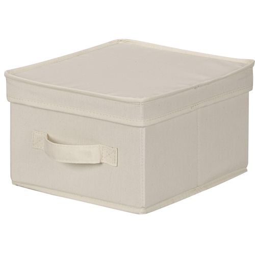 Household Essentials 111 Storage Box with Lid and Handle - Natural Beige Canvas - Medium,Natural Trim