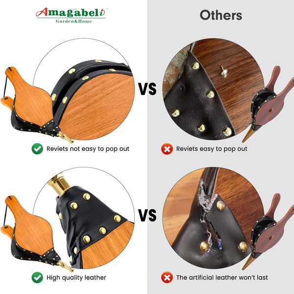 Amagabeli 42 x 17cm Holz Blasebalg für Kamin & Grill Grillblasebalg Grillgebläse Handblasebalg Luftgebläsebalg für Draussen Camping Holz Gebläse für Kamin Ofen Schwarz/Braun