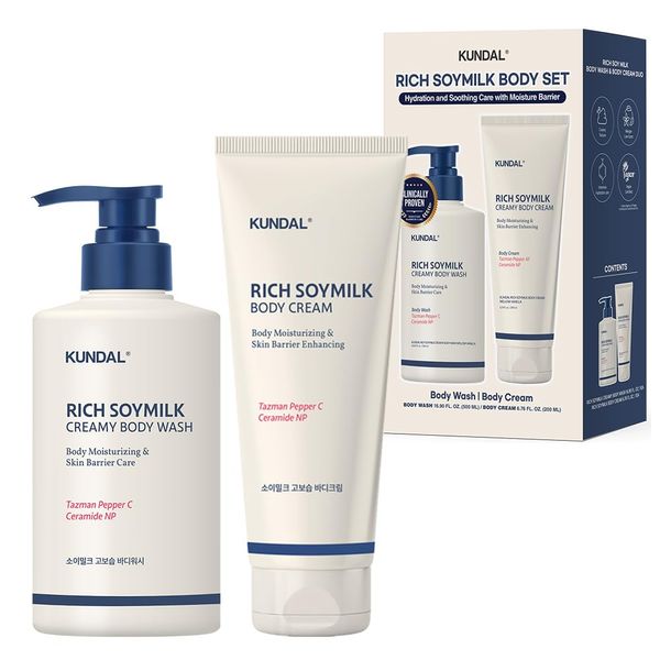 Kundal Rich Soymilk Creamy Body Care Set [Body Wash16.9 oz + Body Cream 6.76oz] - Mellow Vanilla