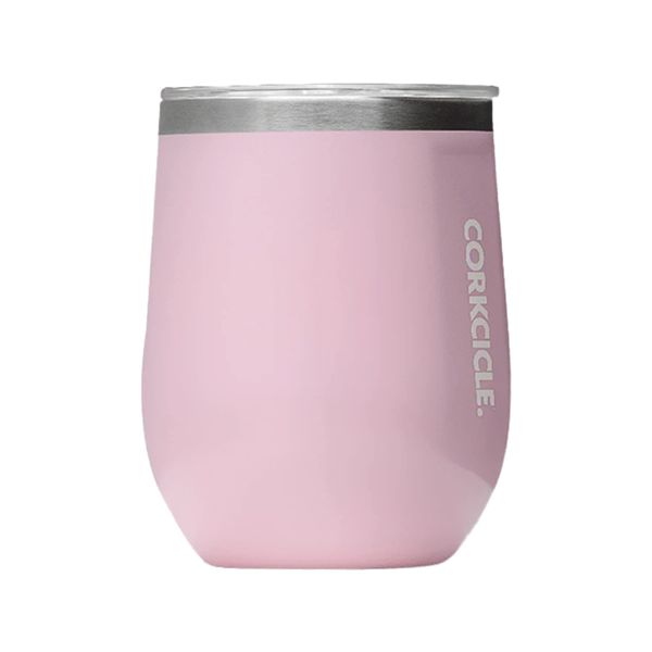 Corkcicle Stemless Insulated Wine Glass Tumbler, Gloss Rose Quartz, 12 oz – Stainless Steel Stemless Wine Glass Keeps Beverages Cold for 6 Hours, Hot for 3 Hours – Non-Slip, Easy-Grip Insulated Cup