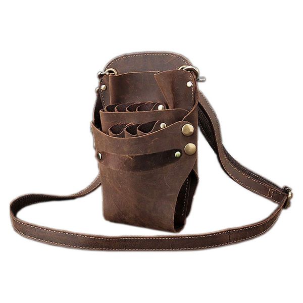 Scissor Pouch Belt, Cowhide Leather Salon Barber Hairdressing Scissor Holster Hair Stylist Shears Holder Tools Waist Bag with Adjustable Strap for Combs, Hair Clips