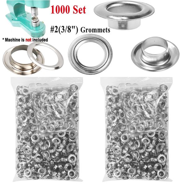 1000 Grommet Kit #2 3/8" Inside Diameter Punch Setting Tool Metal Eyelets+Washer