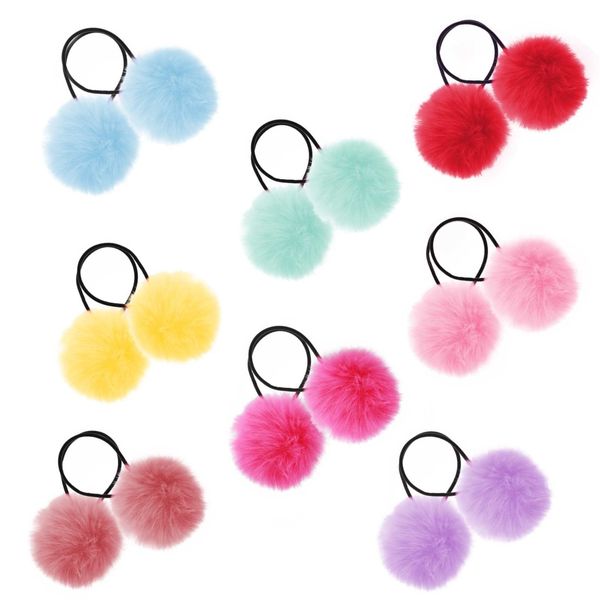 16PCS Pom Ball Elastic Hair Ties, 2 inches Girls Small Pompom Ball Elastic Fluffy Cute Ponytail Holders PomPom Hair Band Hair Accessories for Baby Girls Toddlers Infants (8 Colors)