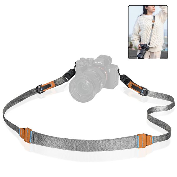 Yullmu New 3 Layer Camera Strap, Camera Neck Strap, SLR Camera Anchor Design, Adjustable Length, Silver Ash