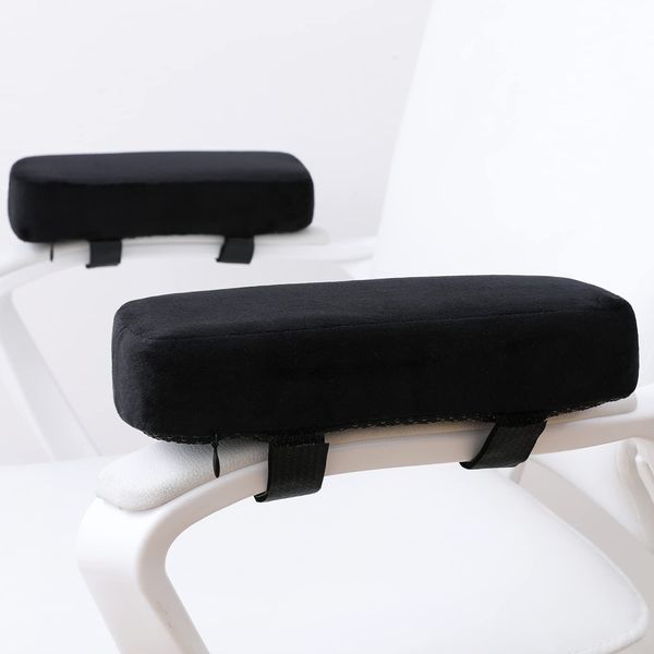 Extra Thick 2 inches Chair with Memory Foam Armrest Pads 2-Piece Set (Black)