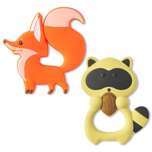 2ooya Baby Silicone Teething Toys - 2Pcs Raccoon Fox Baby Soothe Teething Chew Toys Infants Soft Teether Toys Toddler Raccoon and Fox Design Toy Baby Shower Birthday Gifts for Baby Boy and Girl