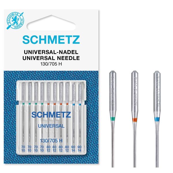 SCHMETZ Domestic Sewing Machine Needles | 10 Universal Needles 130/705 H Needle Size 70/10-90/14 | Suitable for a Wide Range of Fabrics | Can be Used on All Conventional Household Sewing Machines