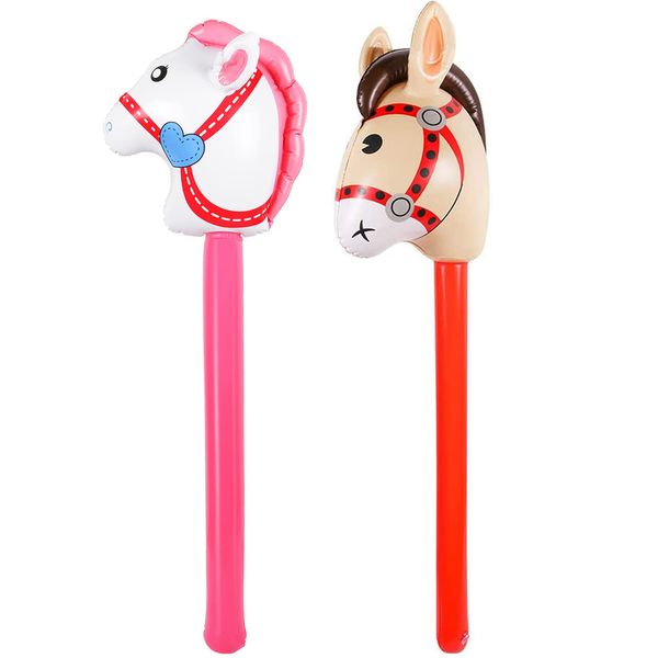 2PCS Inflatable Stick Horse - Inflatable Horse Head on Stick Horse Costume Pony / Halloween / Western Cowboy / Horse Baby Shower Birthday Party Decorations Supplies Favors , 37 Inches (RedPink)