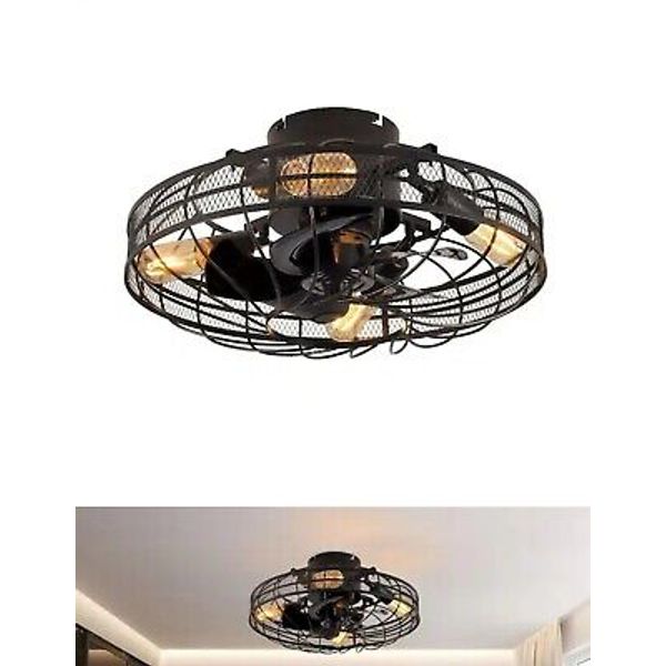 Vintage Caged Ceiling Fan Light 3 Gear Wind Chandelier Lamp With Remote Control