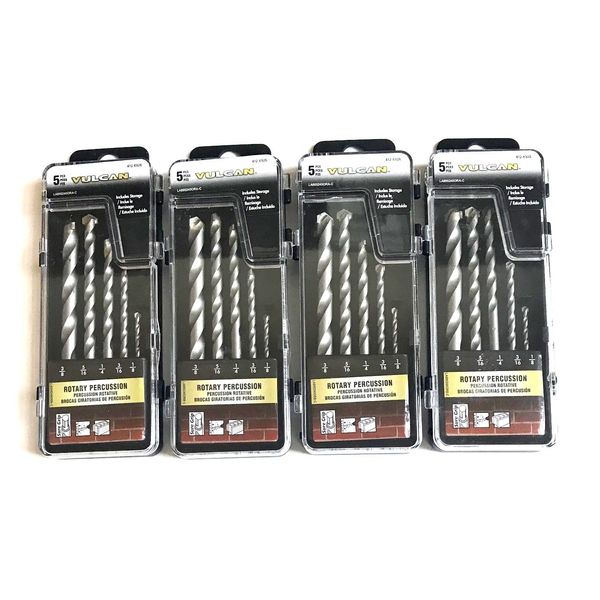 4 SETS 5pc VULCAN ROTARY PERCUSSION CARBIDE TIPPED MASONRY HAMMER DRILL BIT 6926