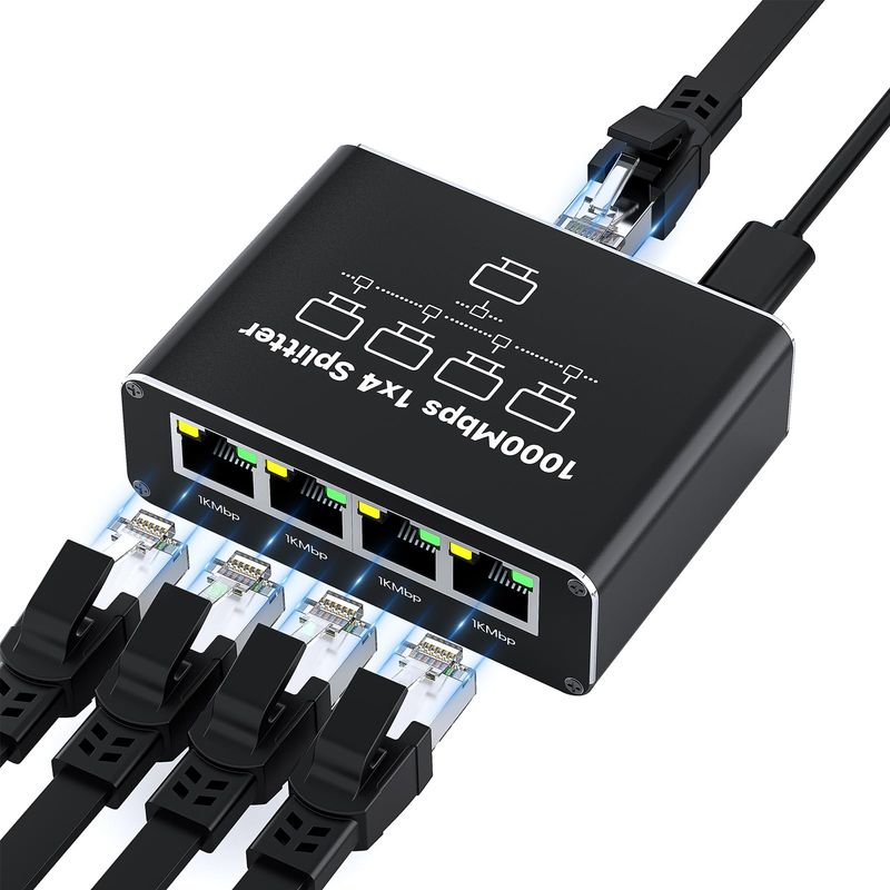 Ethernet Splitter 1 to 4 1000Mbps High Speed Either Network Splitter ...
