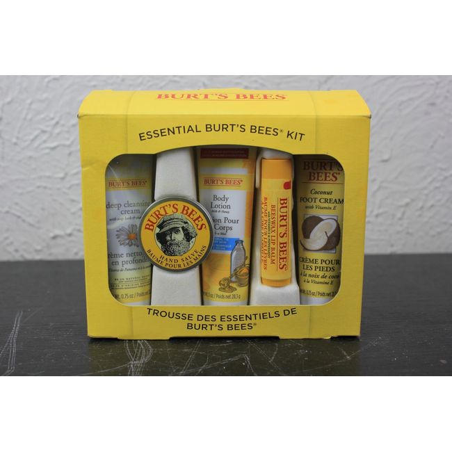 Burt's Bees Essential Kit Gift Set 5pcs Travel Size, Lotion Lip Cleanser Foot