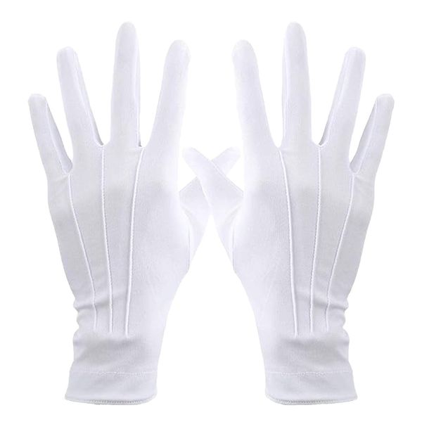 wimony White Gloves Men,Stitched Nylon Uniform Gloves Mens White Gloves White Gloves Fancy Dress for Coin Handling Services Parade Formal Guard Police Wedding Formal Tuxedo Jewelry Inspection Driving